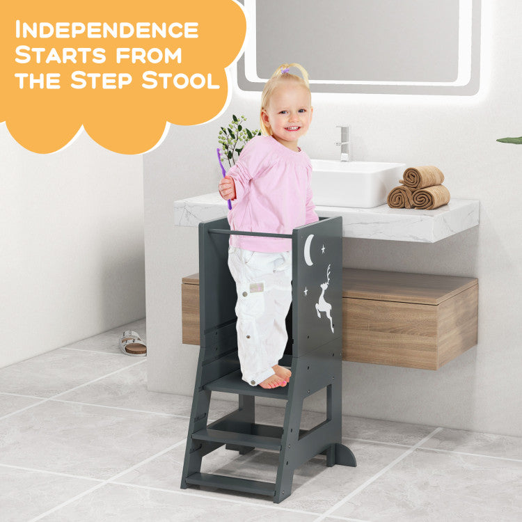 Toddler Kitchen Step Stool Helper with Chalkboard & Whiteboard – Baby Standing Tower