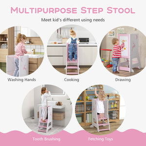 Toddler Kitchen Step Stool Helper with Chalkboard & Whiteboard – Baby Standing Tower