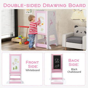 Toddler Kitchen Step Stool Helper with Chalkboard & Whiteboard – Baby Standing Tower