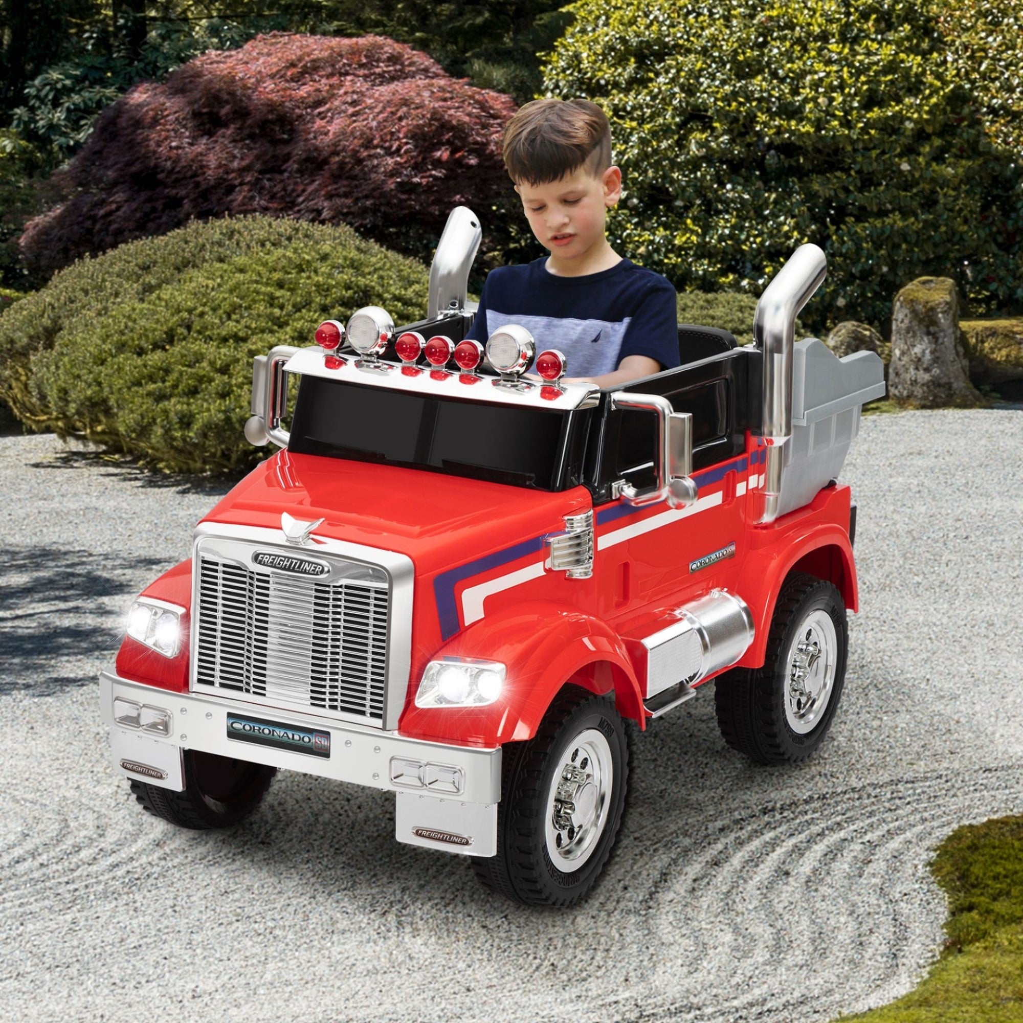 Tobbi 12V Toy Electric Licensed Freightliner, Kids Ride On Toy Car Battery Powered Dump Truck Tractor with Remote Control - Kids Electric Truck, Children's Toy Truck Red