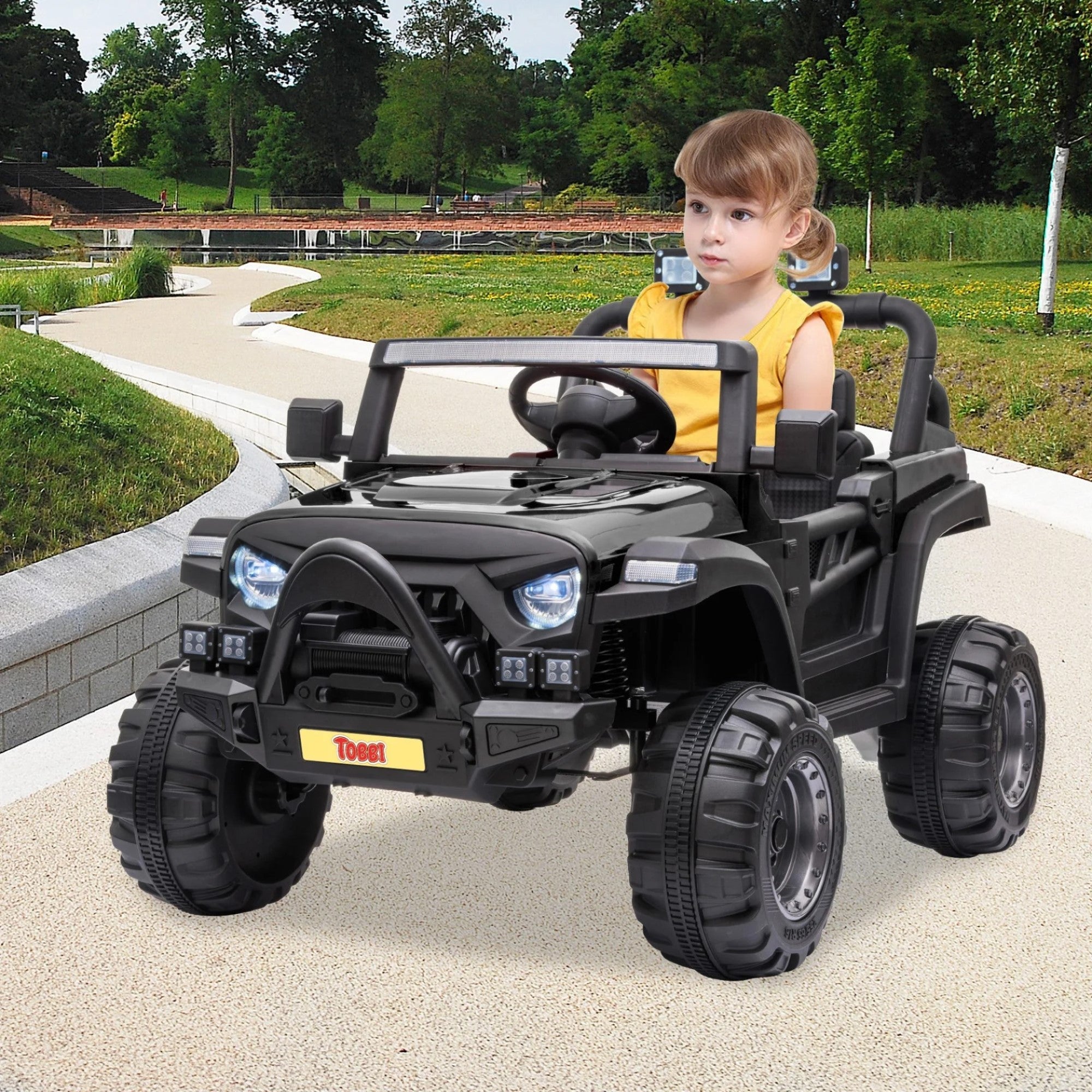 Tobbi 12V Electric Kids Ride On Truck, Battery Powered Ride On Toy Car with Remote Control - Kids Electric Truck, Children's Toy Truck Black