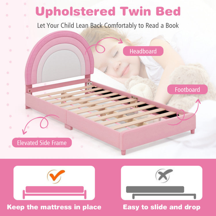 Twin Bed Frame with Adjustable Headboard, Sturdy Wooden Slats, and Durable Construction