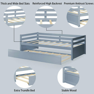 Twin Size Trundle Platform Bed Frame with Wooden Slats for Added Support