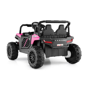 Black and pink toy off-road vehicle on a white background