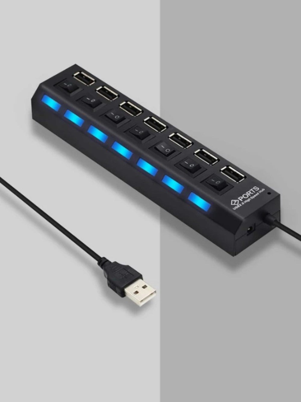 1pc 7 Port LED USB Hub Splitter With Individual Switch Usb Hub Splitter With Individual Switch USB Adapter Hub Multi-Port Socket Powered ON/OFF Switch Charger Splitter For Pc Laptop Computer U Disk Phone Tablet