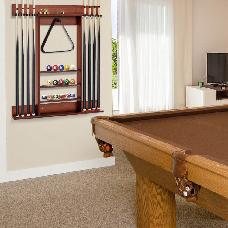 Wall-Mounted Billiards Pool Cue Rack - Space-Saving Wooden Cue Holder for Game Rooms