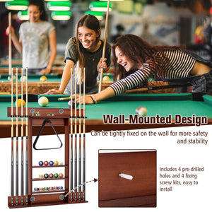 Wall-Mounted Billiards Pool Cue Rack - Space-Saving Wooden Cue Holder for Game Rooms