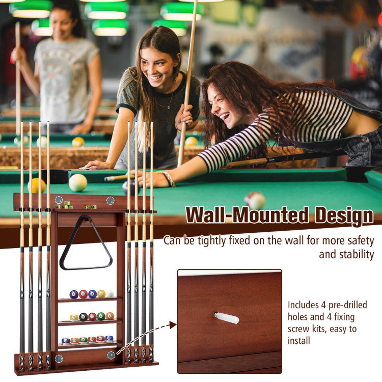 Wall-Mounted Billiards Pool Cue Rack - Space-Saving Wooden Cue Holder for Game Rooms