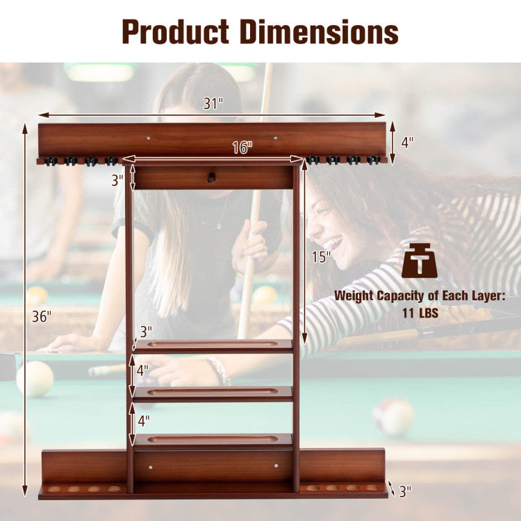 Wall-Mounted Billiards Pool Cue Rack - Space-Saving Wooden Cue Holder for Game Rooms