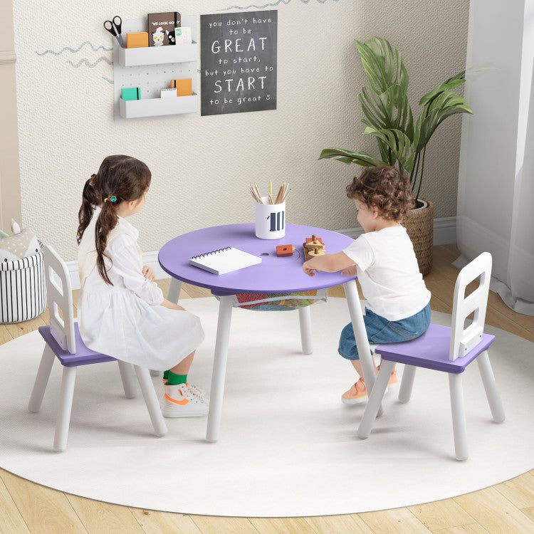 Wood Activity Table and Chair Set for Kids with Central Mesh Storage