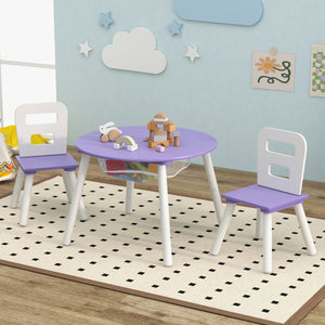 Wood Activity Table and Chair Set for Kids with Central Mesh Storage