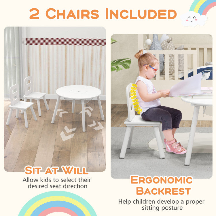 Wood Activity Table and Chair Set for Kids with Central Mesh Storage