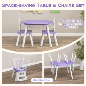 Wood Activity Table and Chair Set for Kids with Central Mesh Storage