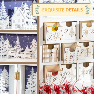 Wooden Christmas Advent Calendar Book with 24 Countdown Drawers for Kids and Adults