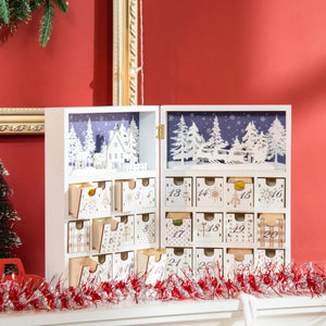 Wooden Christmas Advent Calendar Book with 24 Countdown Drawers for Kids and Adults