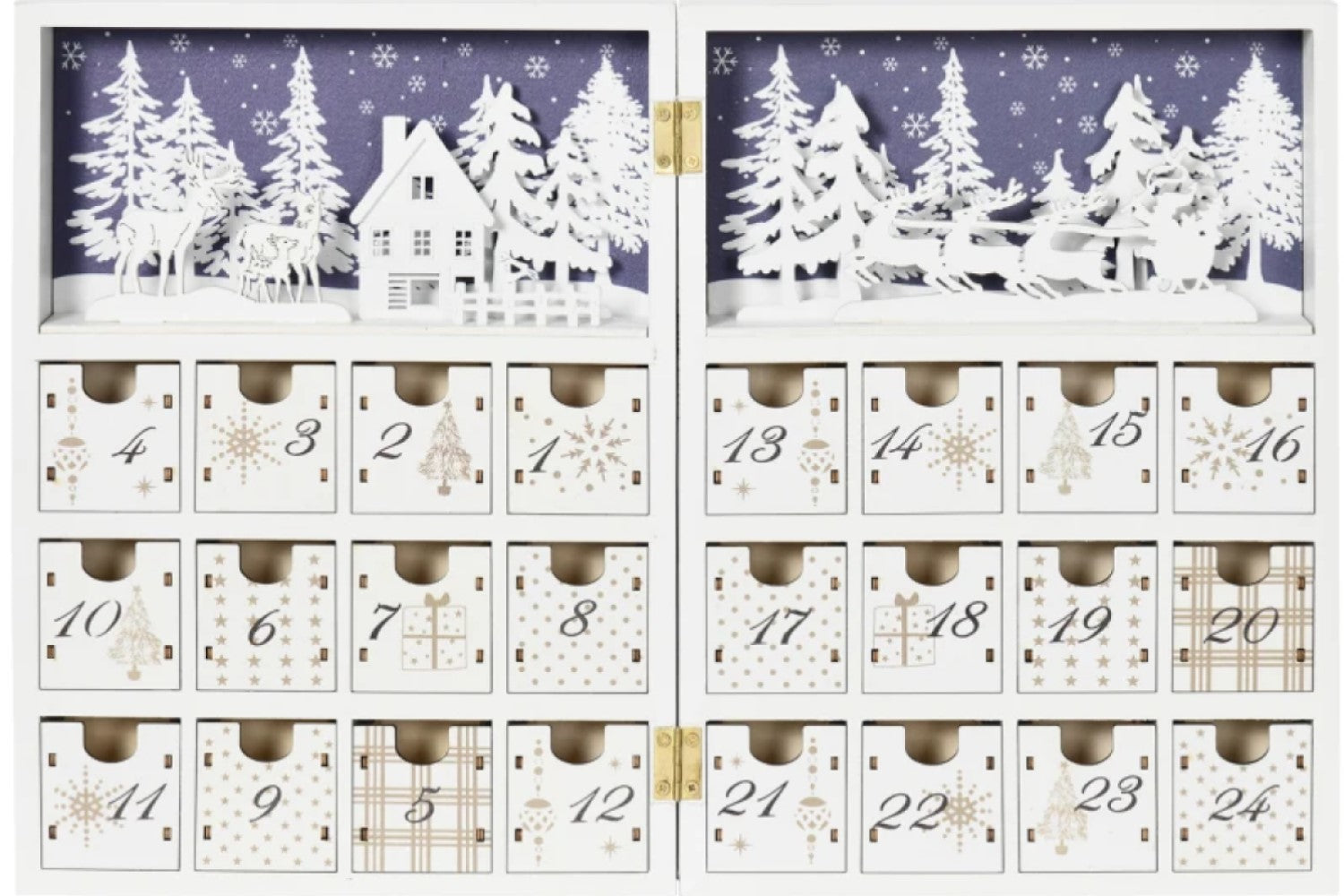 Wooden Christmas Advent Calendar Book with 24 Countdown Drawers for Kids and Adults