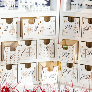 Wooden Christmas Advent Calendar Book with 24 Countdown Drawers for Kids and Adults