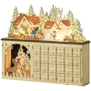 Wooden Christmas Advent Calendar with 24 Fillable Drawers & LED Lights, Battery Operated