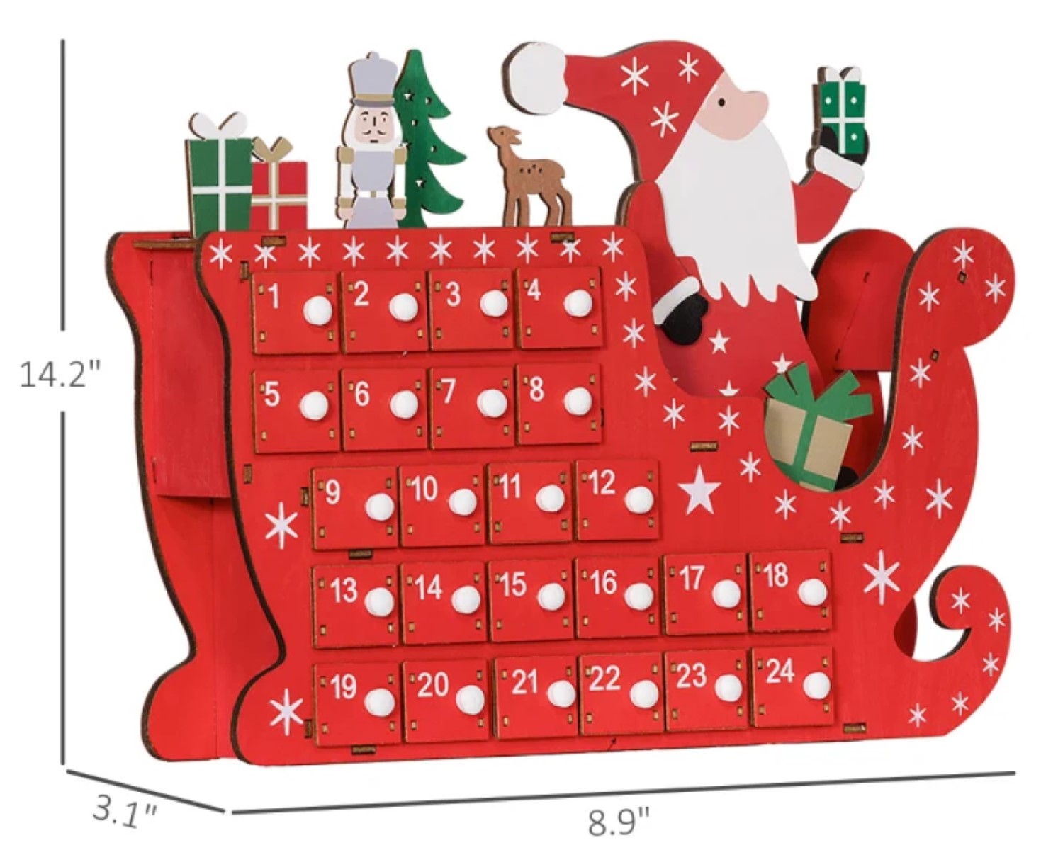 Wooden Christmas Advent Calendar with 24 Reusable Drawers for Kids andAdults