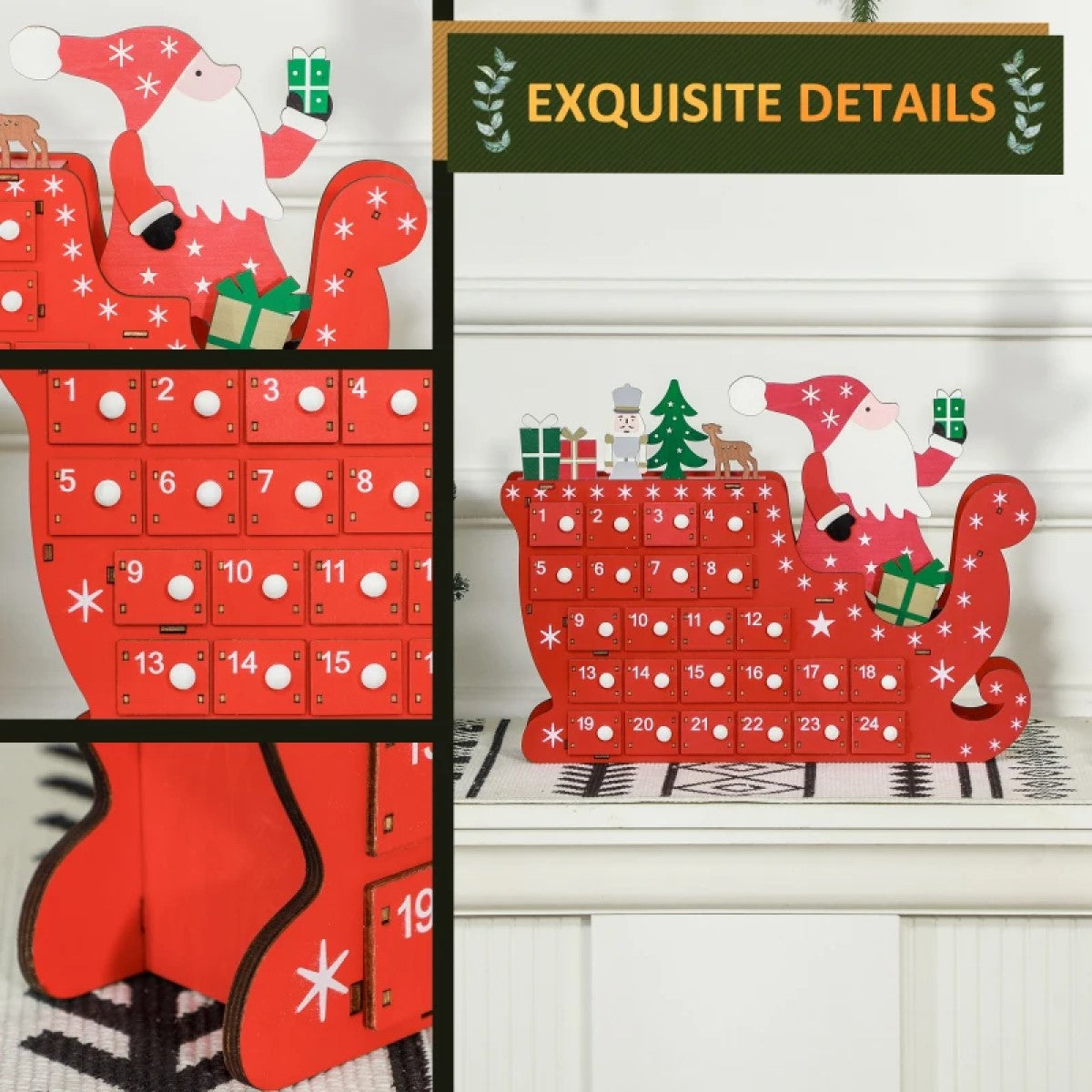 Wooden Christmas Advent Calendar with 24 Reusable Drawers for Kids andAdults