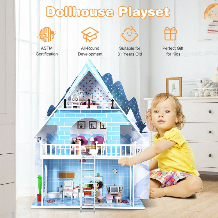 wooden dollhouse furniture set