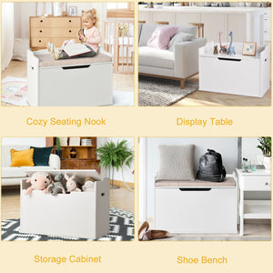 Wooden Kids Toy Storage Box Organizer Chest Bench with Flip-Top Lid, Cushion & Safety Hinge