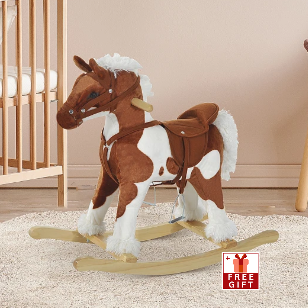 Wooden Toddler Rocking Horse, Kids Plush Rocking Chair Toy