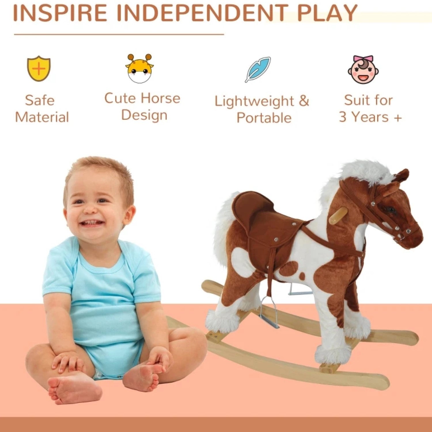 Wooden Toddler Rocking Horse, Kids Plush Rocking Chair Toy