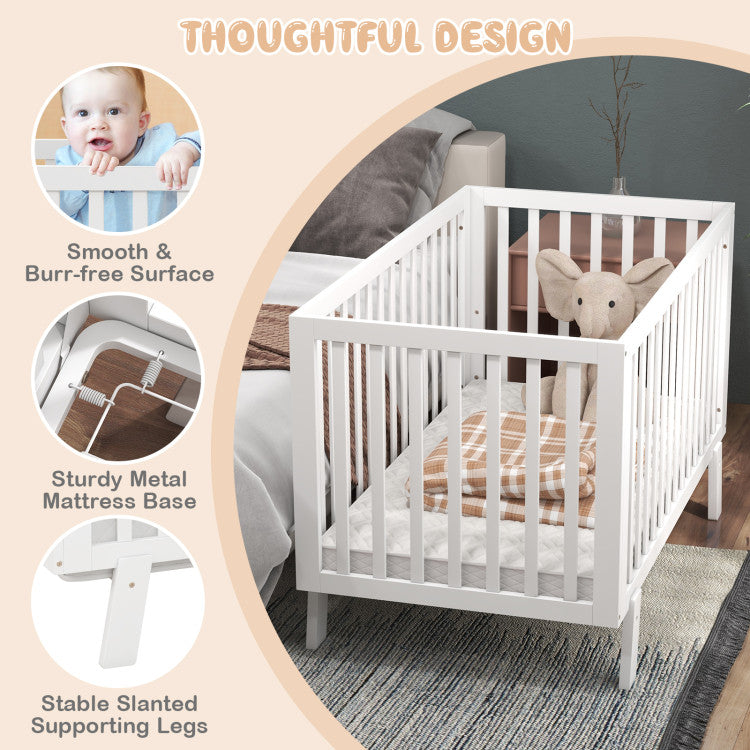 Adjustable Rubber Wood Baby Crib with Multiple Mattress Heights and Safety Guardrails