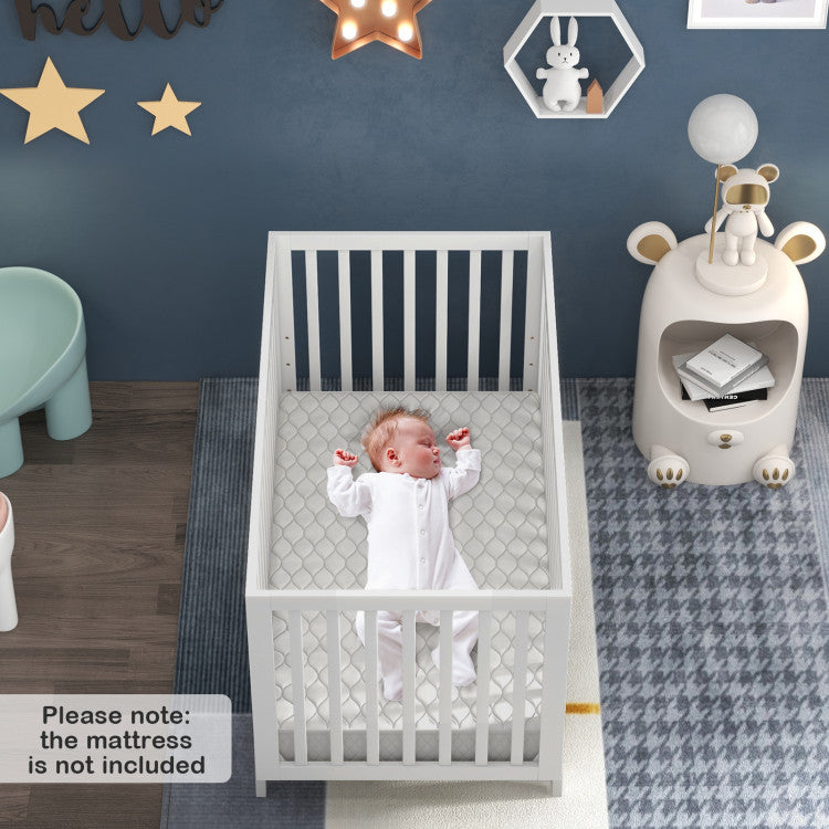 Adjustable Rubber Wood Baby Crib with Multiple Mattress Heights and Safety Guardrails