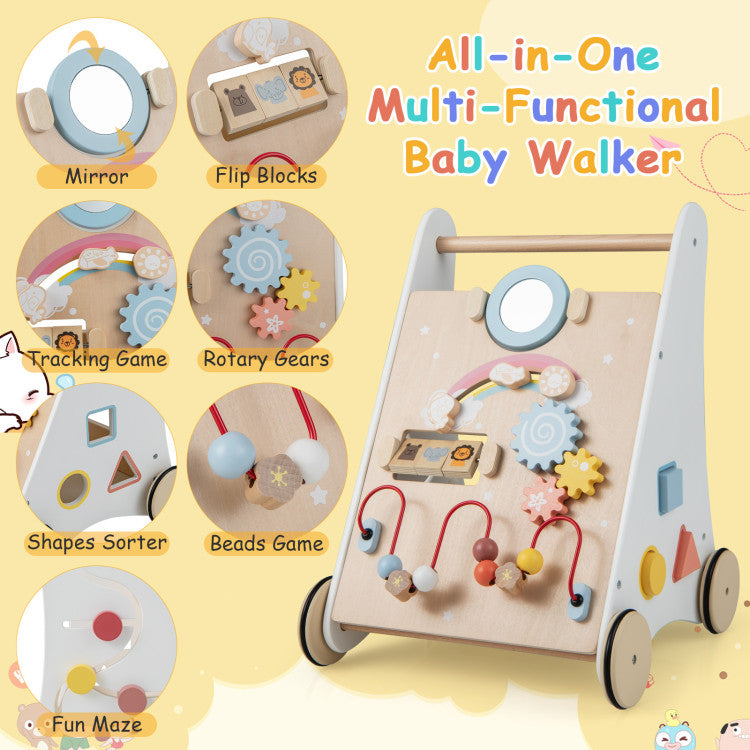 Wooden Baby Walker with Multi-Activity Center for Kids 1+ Years