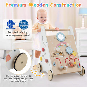 Wooden Baby Walker with Multi-Activity Center for Kids 1+ Years