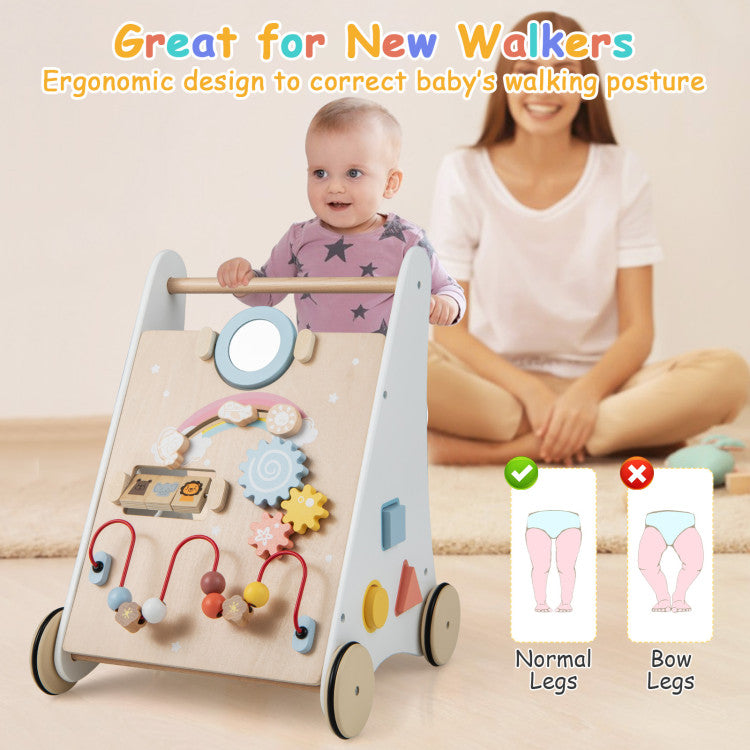 Wooden Baby Walker with Multi-Activity Center for Kids 1+ Years