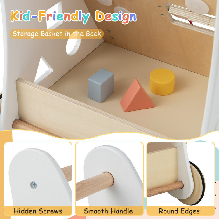 Wooden Baby Walker with Multi-Activity Center for Kids 1+ Years