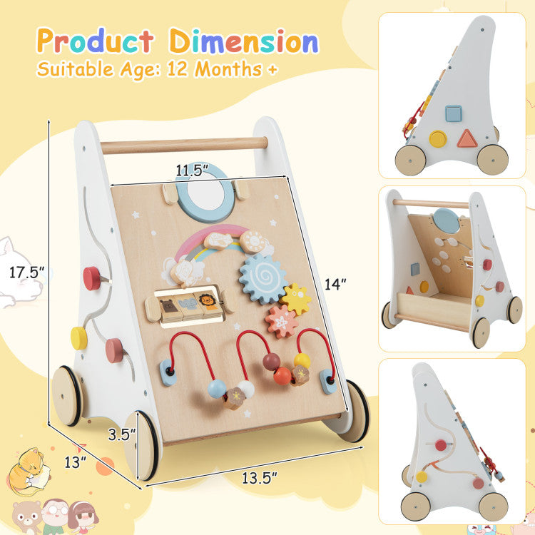 Wooden Baby Walker with Multi-Activity Center for Kids 1+ Years
