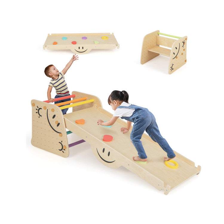 Wooden Triangle Climbing Toy Set with Seesaw | Kids' Indoor Climber & Play Equipment