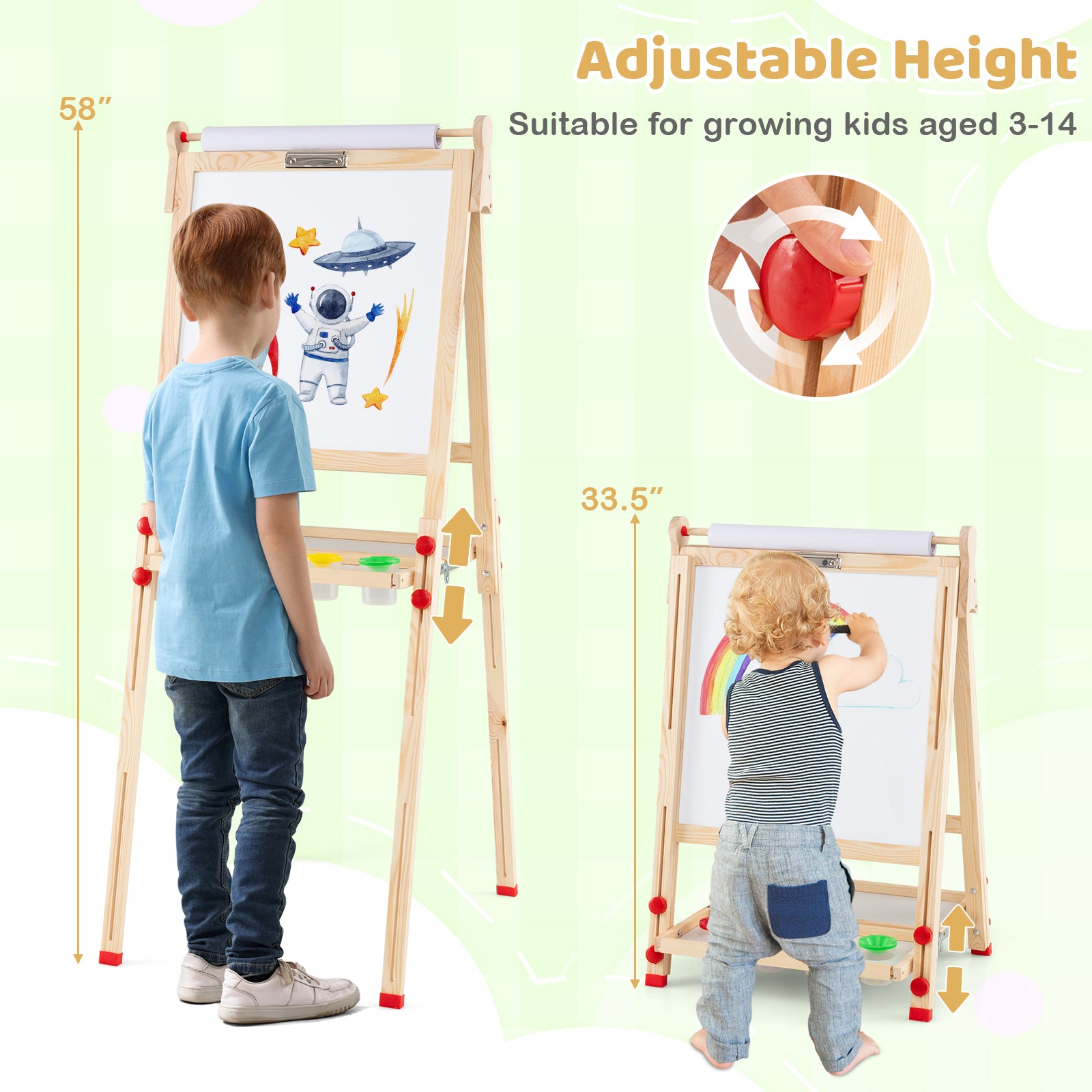 Adjustable height easel that grows with children