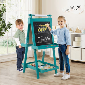 Adjustable height kids art easel with paper roll