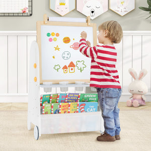 Adjustable kids art easel with magnetic whiteboard and chalkboard