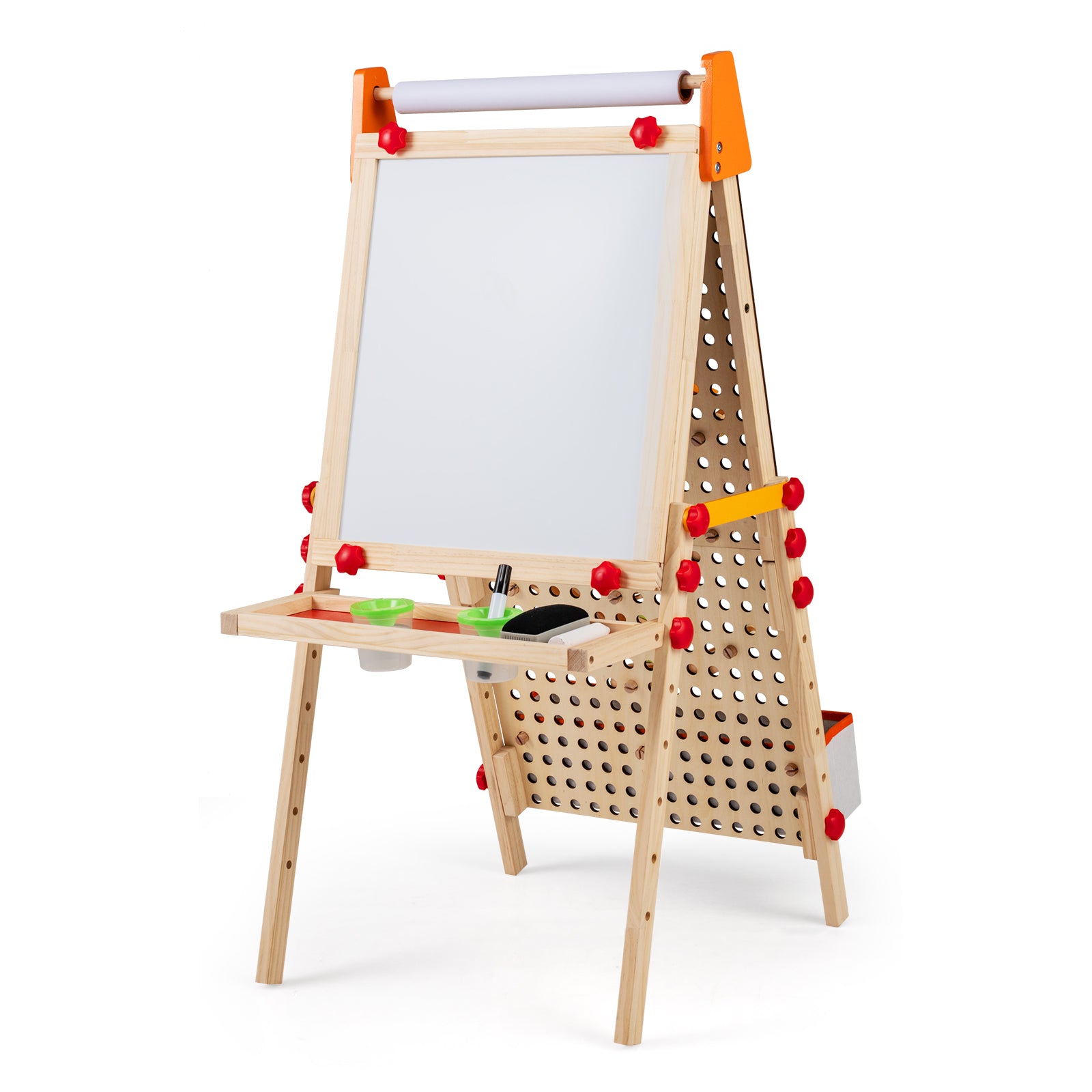 Adjustable height wooden kids art easel for creative learning