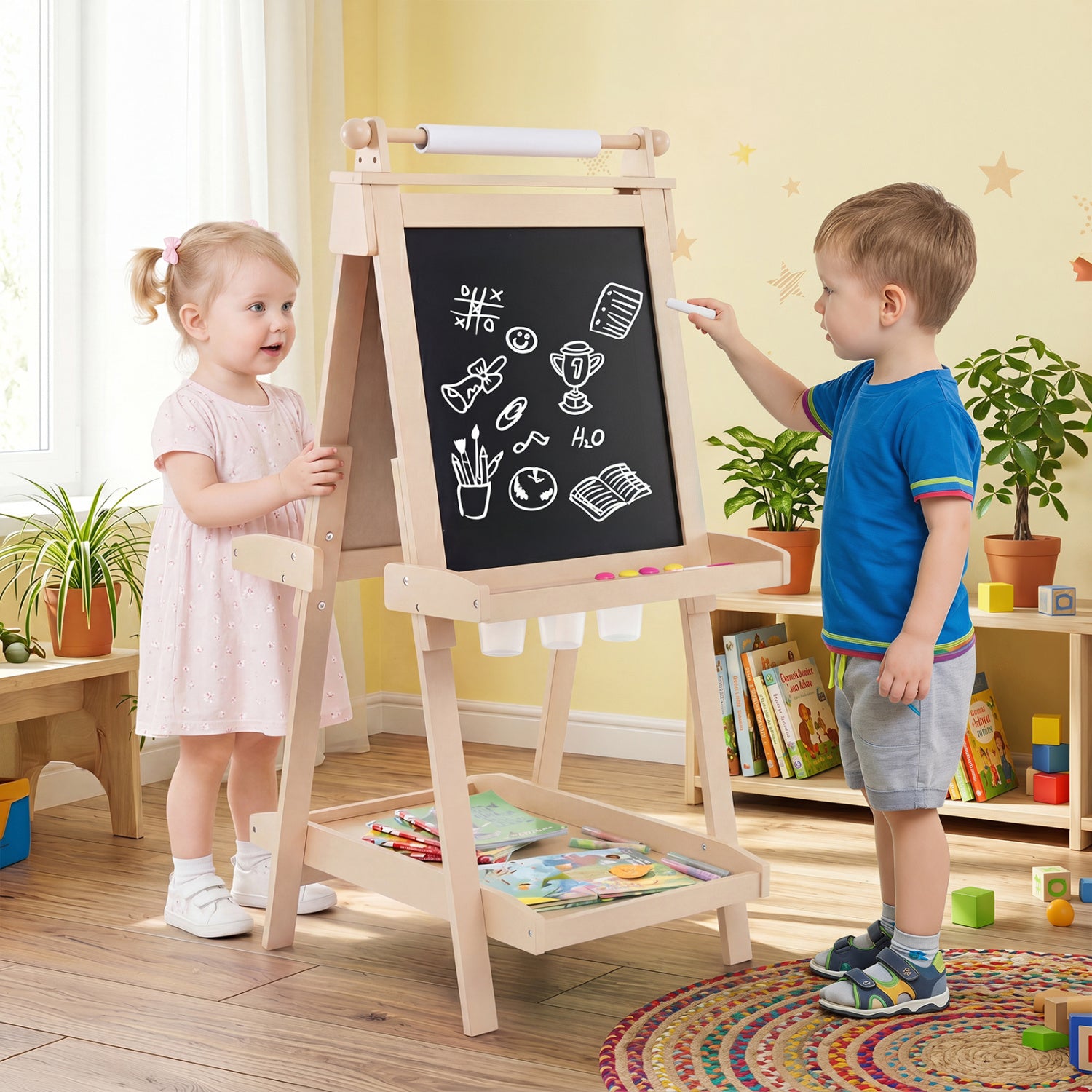 Adjustable height kids art easel with paper roll3
