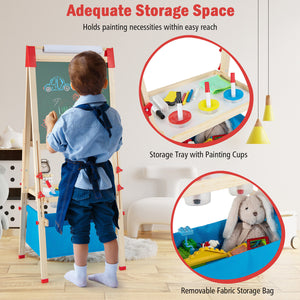 Adjustable wooden kids easel with paper roll