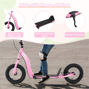 Pink balance scooter with features highlighted on a road background