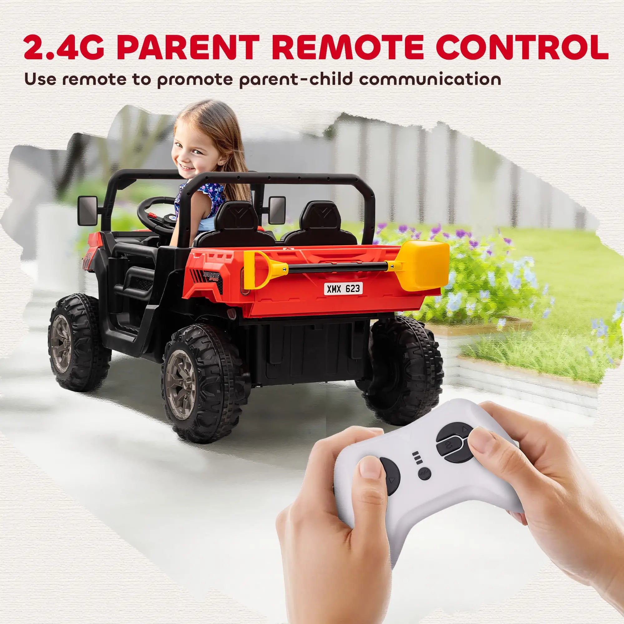 Aosom electric ride-on car with toy bucket for sand or storage