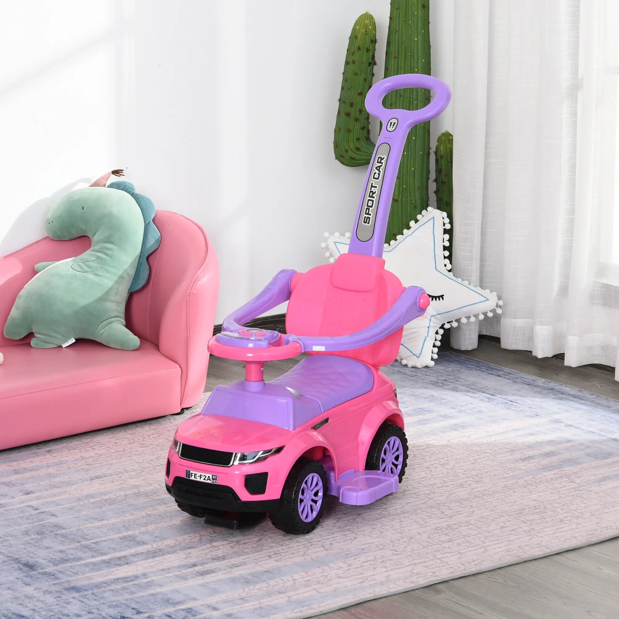  Front view of Aosom 2-in-1 pink toddler push car