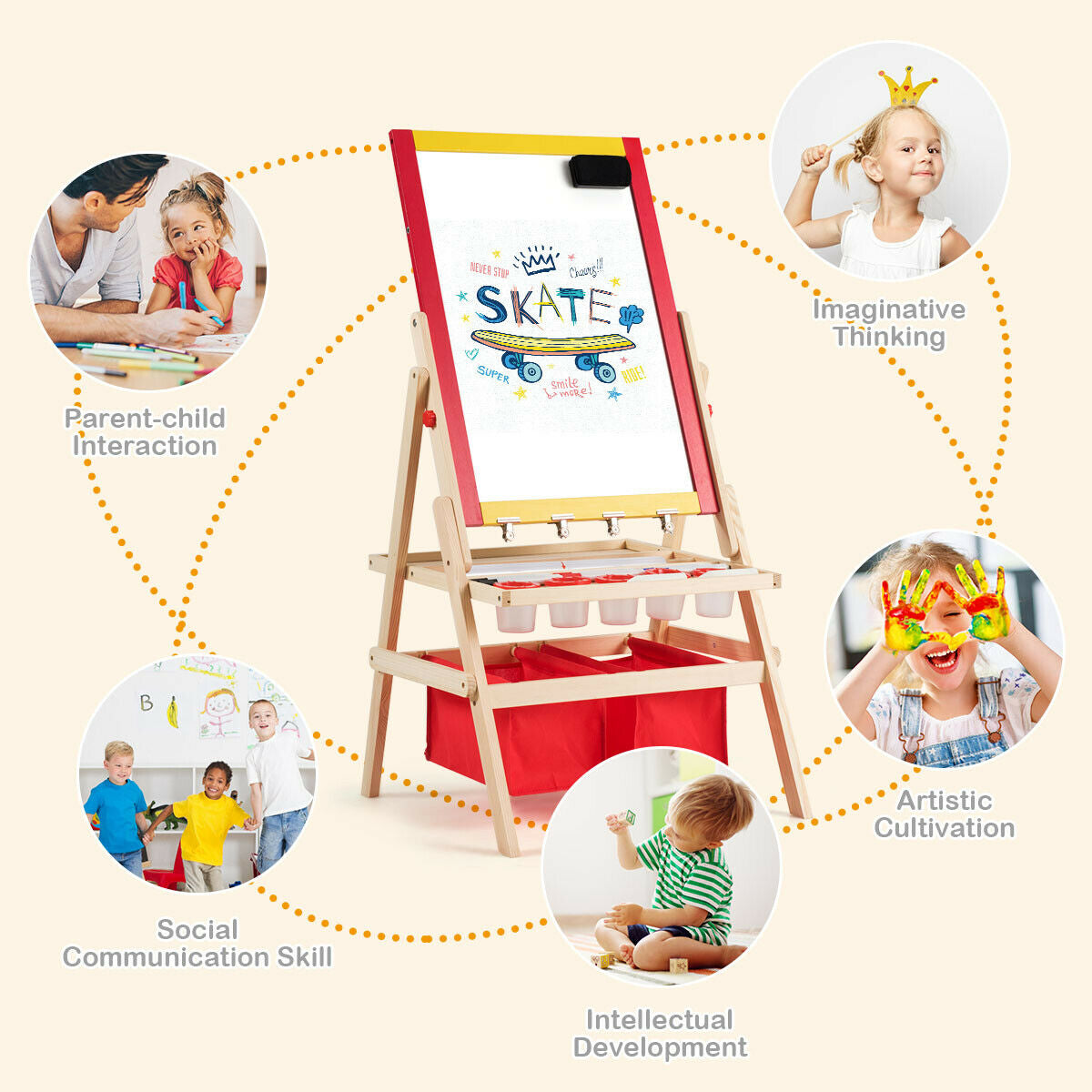 Art easel with storage bags for organizing supplies