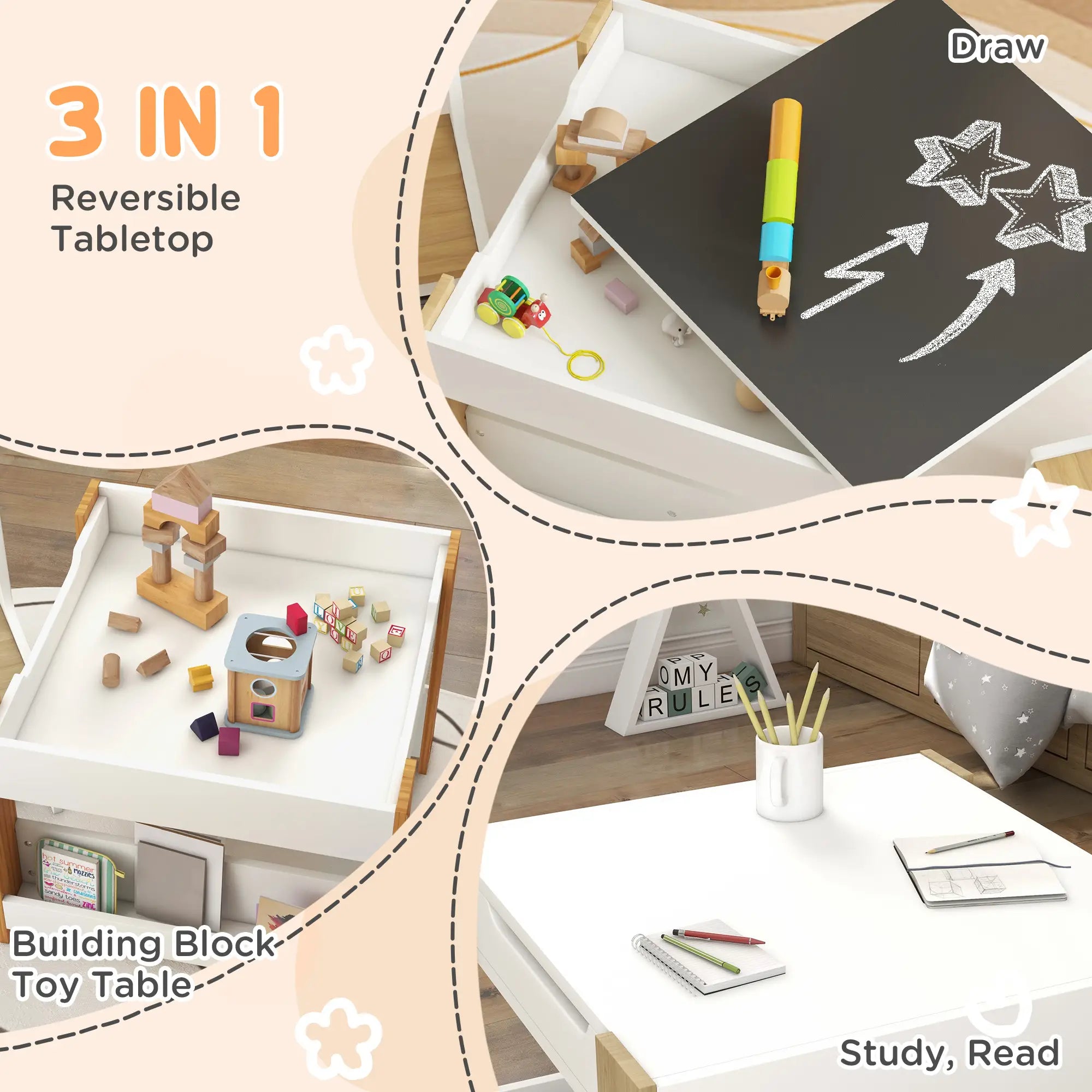 Art table for kids with storage