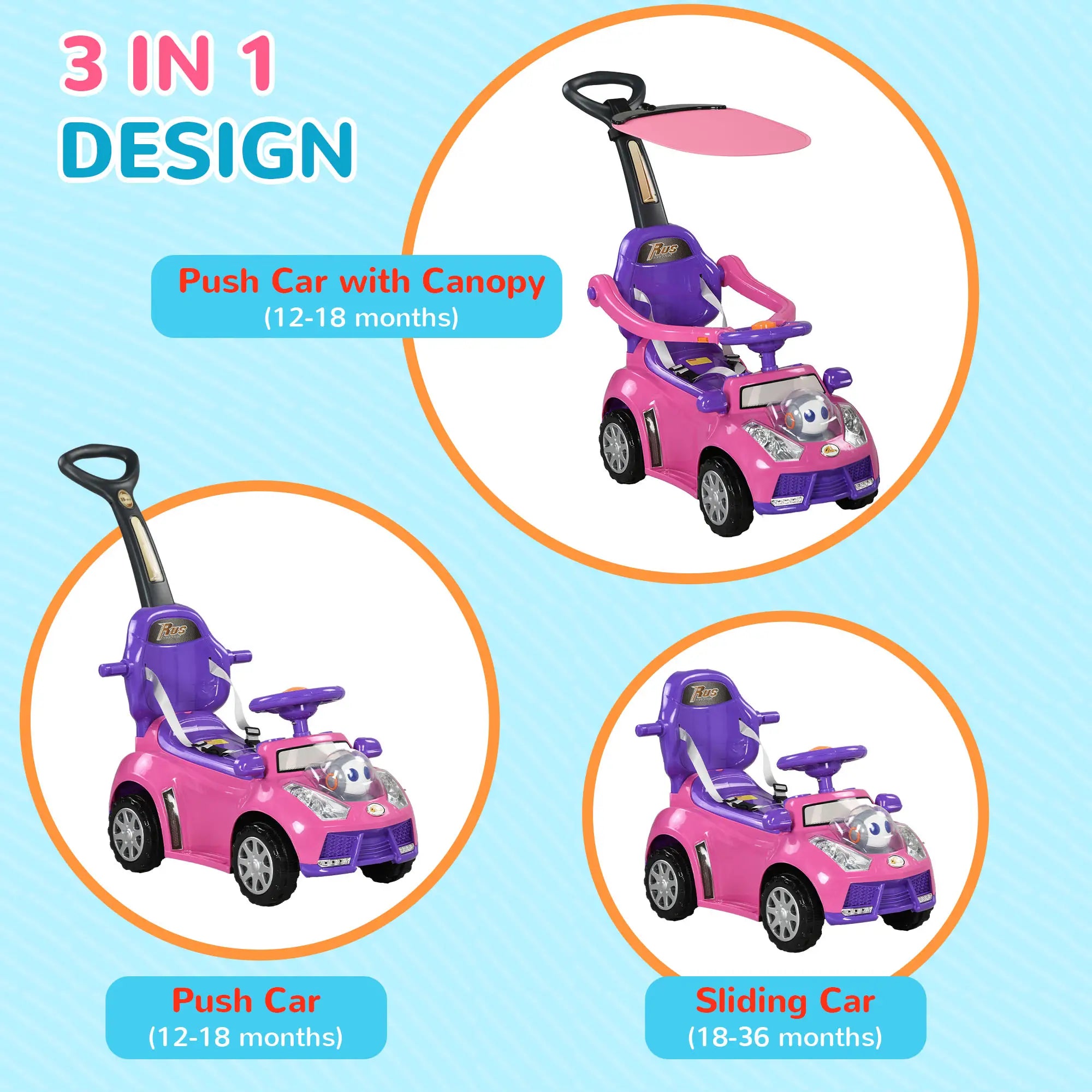 Toddler learning balance and coordination with push car