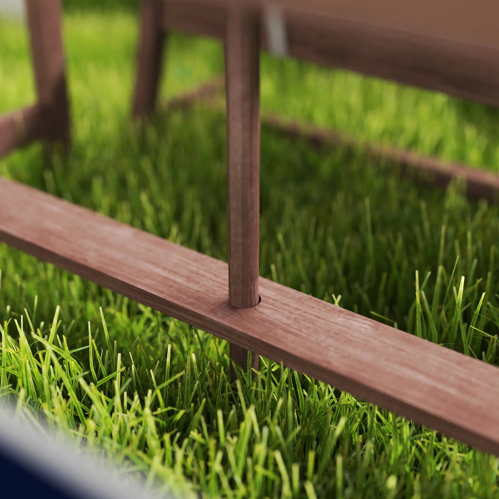Wooden swing seat on grass