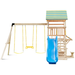 backyard climbing dome with slide and swings playset
